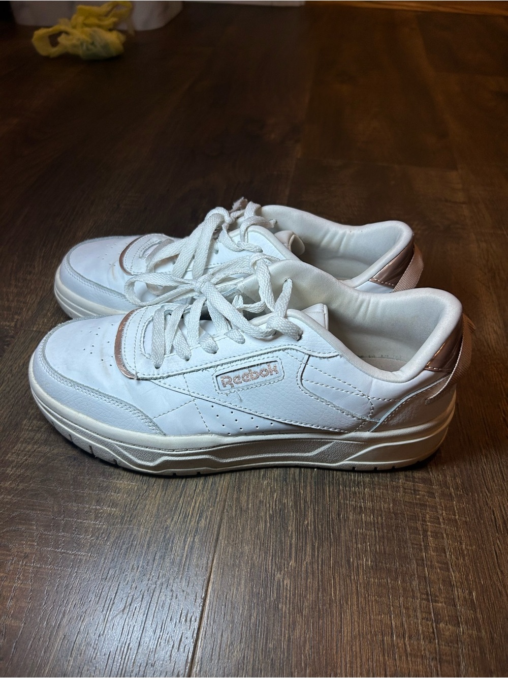 Reebok White Sneakers with Rose Gold Accents